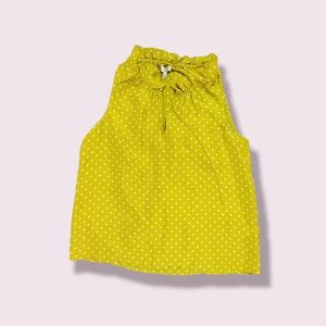J Crew Yellow Silk Polka Dot Ruffle Top - Size 6